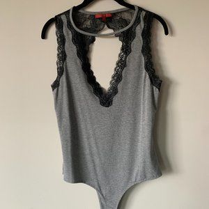 Madewell Bodysuit - Thick Straps - Grey with Black Lace Trip & Open Back